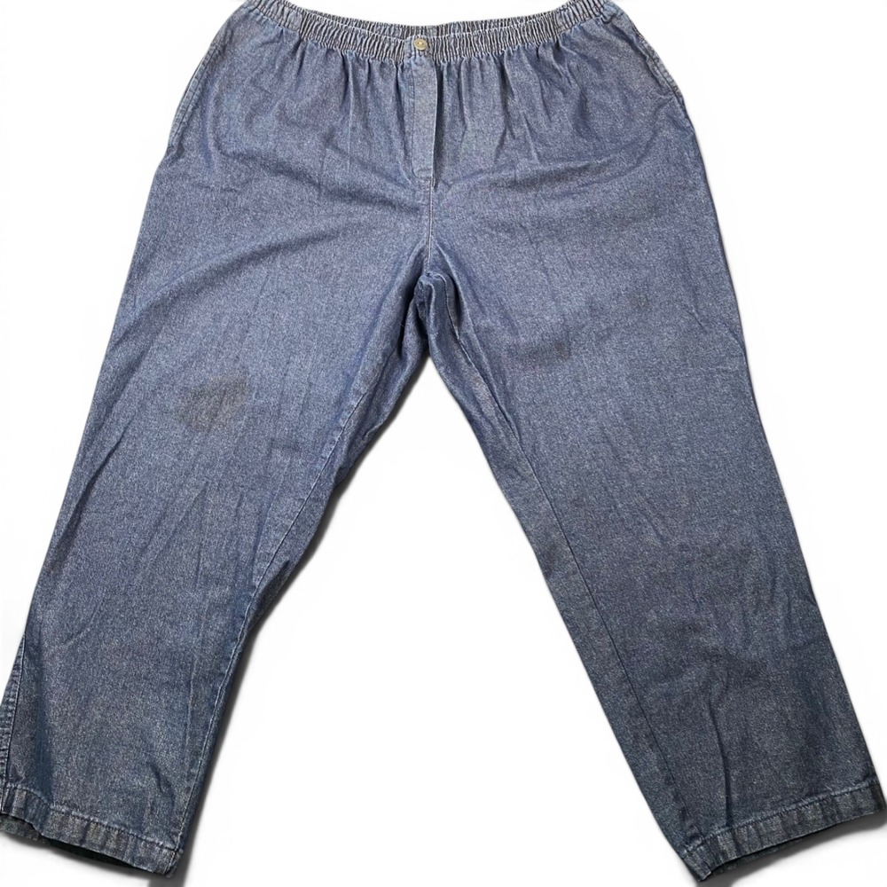 Woman Within Blue Elastic Waist‎ Cotton Denim Pants Plus Size 28W Straight Leg